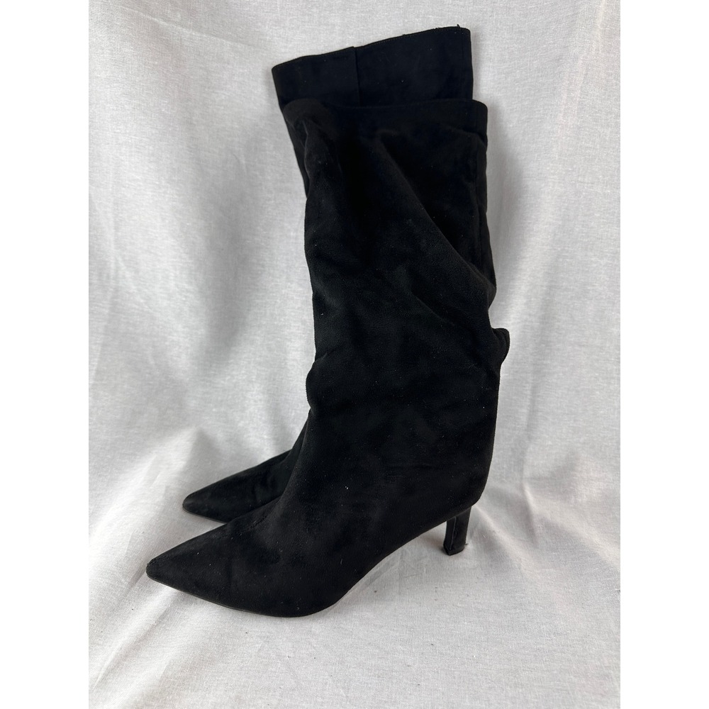 A New Day Womens Black Faux Suede Slouchy Pointed Toe Kitten Heel Boots Size 5.5